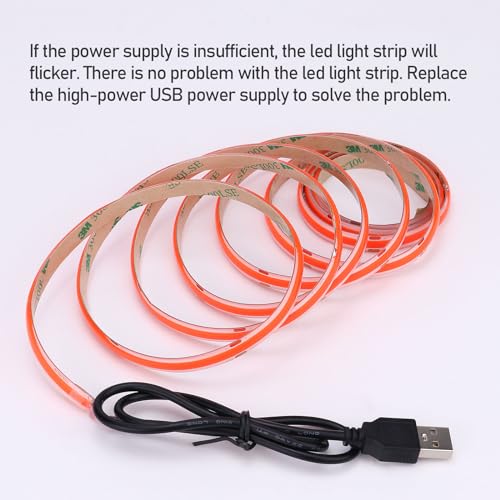DC 5V USB COB Red LED Strip Light Dimmable IP65 Waterproof USB Powered 6.6ft/2M 640LEDs with Dimmer High Brightness Flexible LED Tape Lights - color: Red