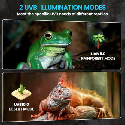 GlowUp UVB Reptile Light with Dimming, UVA UVB 10.0 Reptile Light Bulb Fixture for Rainforest&Desert Reptile UVB5.0&UVB10.0, Adjustable Brightness UVB Lamp for Bearded Dragon Gecko Lizard Turtle