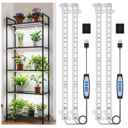 Wiaxulay LED Grow Light Strips, 6000K Full Spectrum Sunlike Growing Lamp with 6/12/16H Timer, 5 Dimmable Levels for Hydroponics, Succulent, Plant Shelf, 2 Pack - color: 16in-2 Bars, size: 2 Pack