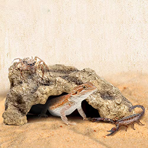 OMEM Reptile Rock Hide Cave Large Right-Angle Hideout Breeding Box Shelter Terrarium Habitat Decor (Small) - size: Small