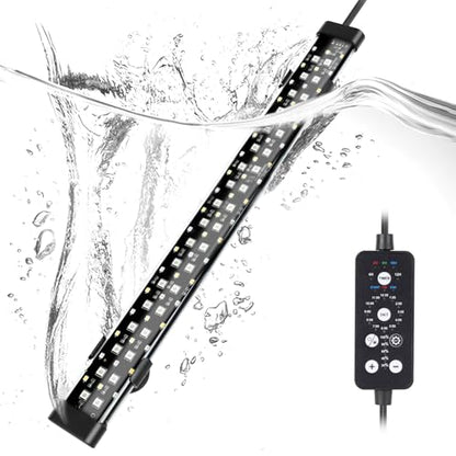 hygger Submersible LED Aquarium Light, 17W 19in 24/7 Mode Fish Tank Light with 5 Rows Beads, with Timer 9 Colors and Adjustable Brightness, Full Spectrum IP68 Waterproof Light for Fish Tank 20-35 inch - size: 19in 17W