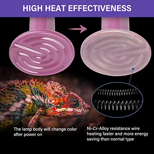 Simple Deluxe 150W Reptiles Ceramic Heat Lamp Suitable for E26 Base, 24H Heat Source, No Light Emitting Infrared Heat Bulbs, 2-Pack for Duck Lizard Turtle Snake