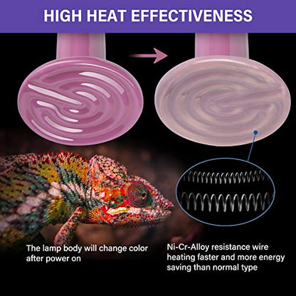Simple Deluxe 150W Reptiles Ceramic Heat Lamp Suitable for E26 Base, 24H Heat Source, No Light Emitting Infrared Heat Bulbs, 2-Pack for Duck Lizard Turtle Snake