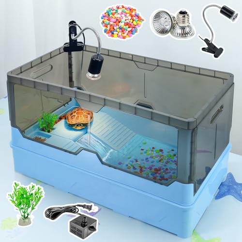 RunDuck Turtle Habitat Tank Kit– Fresh Filtration, Waterplay Fun, Diverse Living, Heat Lamp, Water Pump and Convenient Water Changes in Turtle cage Tanks (Blue, XL) - color: Blue, size: X-Large