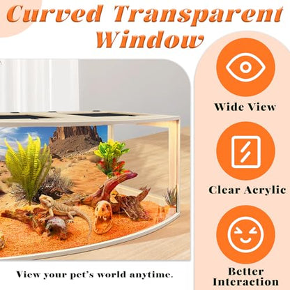 PROLEE Bearded Dragon Tank, Curved Reptile Enclosure with 3-Side Clear Acrylic Panels, Spacious Lizard Tank with Metal Mesh Top and Lockable Door for Reptile Habitat