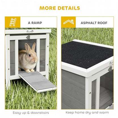 PawHut Small Wooden Rabbit Hutch Bunny Cage Guinea Pig Cage Duck House Dog House with Openable & Waterproof Roof, for Rabbits, Chickens, Ducks, Gray - color: Grey
