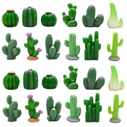 24Pcs Mini Artificial Cactus Figurines Miniature Green Cacti Figures Resin Succulent Plant Cake Topper for DIY Dollhouse Fairy Garden Bonsai Micro Landscape Decors