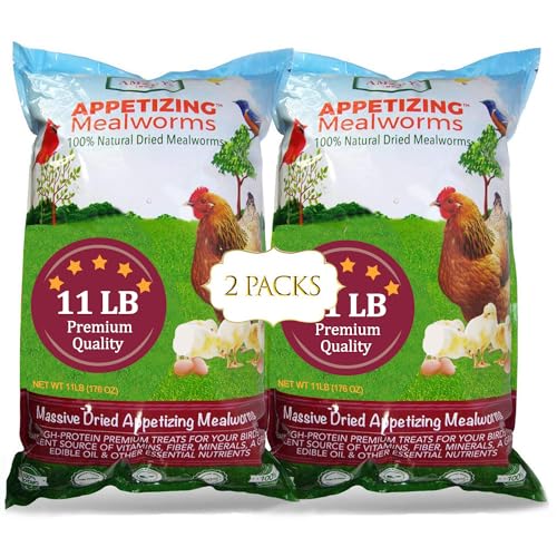 Amzey Appetizing Mealworms 22lbs-100% Non-GMO Dried Mealworms - High-Protein Meal Worm Treats -Perfect for Your Chickens,Ducks,Wild Birds,Turtles,Hamsters,Fish - size: 11 Pound (Pack of 2)