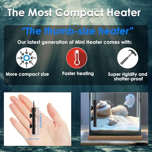Mini Aquarium Heater 25W Super Small Fish Tank Heater with Digital Display Thermostat, Alumina Ceramic Betta Tank Heater Turtle Heater for 3-5 Gallon Tanks - size: For Aquariums ≤ 5 Gal