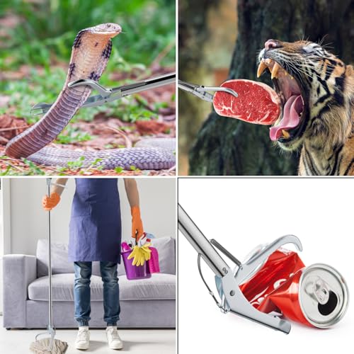 52" Extra Long Snake Tongs Reptile Grabber Catcher, Stainless Steel & Wide Jaw Pick-up Handling Tool - size: 52 Inch