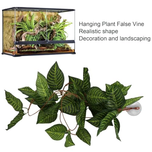 Pssopp Lifelike Plant Decorative Hanging Silk Terrarium Plant with Suction Cup for for Reptile Rainforest Box Aquarium Landscape(NFF‑84)