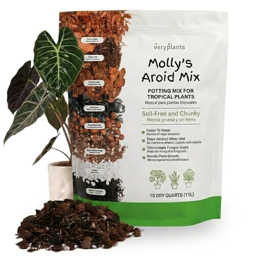 Molly's Aroid Mix - Premium Soilless Potting Mix for Houseplants - Fast Draining, Chunky & Easier to Water vs. Soil for Indoor Plants - with Bark, Coco Chips, Worm Castings, Mycorrhizae 10 Dry Quarts - size: 10 Dry Quarts, style: Houseplants & Aroids