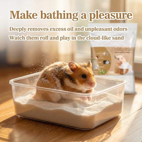 Sukh 31OZ Hamster Sand Bath - White Fine Silica Sand, Hamster Soft Cleaning | Sand Bath for Hamster, Guinea Pig, Rabbit, Chinchilla, Gerbil, Syrian Mice, Squirrel, Small Pet Cage Bedding Accessories - size: 31 OZ