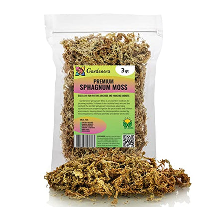GARDENERA Premium Sphagnum Moss - Organic Hand Mixed New Zealand Long Fibered Sphagnum Moss Orchid - 3 Quart Bag - size: 3 QUART