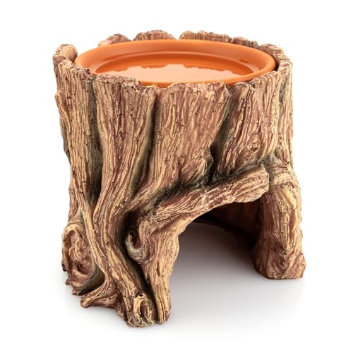 Reptile Hide Cave Resin – Moisture Keeping Reptile Shelter with Clay Water Basin for Leopard Gecko, Snake, Lizard, Amphibians – Humidifying Help Shedding & Natural Habitat Design,2in1
