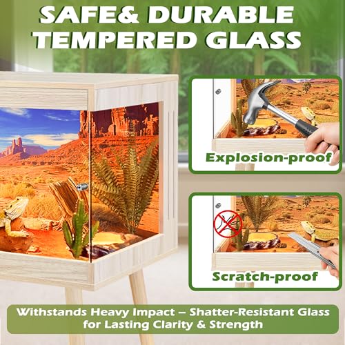 Royxen Bearded Dragon Tank,31 Gallon Reptile Tank with Leg Stand,Built-in Lighting Reptile Enclosure,Tempered Glass Bearded Dragon Encloure for Chameleon (Oak,24"x 16"x 16") - color: Oak, size: 31 Gallons,24"x16"x16"
