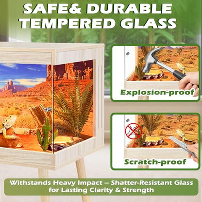 Royxen Bearded Dragon Tank,65 Gallon Reptile Tank with Leg Stand,Built-in Lighting Reptile Enclosure,Tempered Glass Bearded Dragon Encloure for Chameleon(Oak,40"x 20"x 20") - color: Oak, size: 65 Gallons,40"x20"x20"