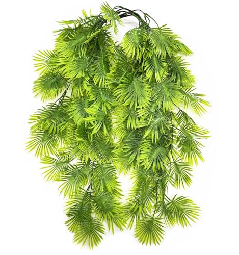 CATTREE Artificial Hanging Vines, Fake Ivy Tropical Monstera Leaves Plastic Green Leaf Plants Greenery Faux Vine Ferns Ivy Rattan for Wedding Party Christmas Garden Home Hawaiian Outdoor Décor 2 Pack - color: Tropical Fan Vine / 2 Pcs