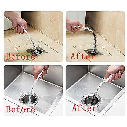 2-Piece Flexible Drain Brush Sink Unblocker Elastic Hose Pipe Straw Cleaning Brush with Handle Kitchen Drain Unblocker Wire Cleaner Bathroom Toilet Pipe Dredging Cleaning Hair Catcher Rod