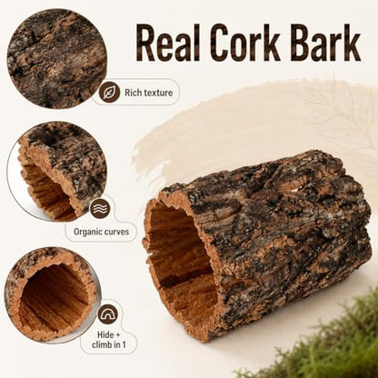 DECHOUS Natural Cork Rounds Reptiles 6x5 Inch Reptile Hideout Tree Bark Tube Terrarium Tank Decor for Gecko Bearded Dragon Snake Climbing, Amphibian Habitat