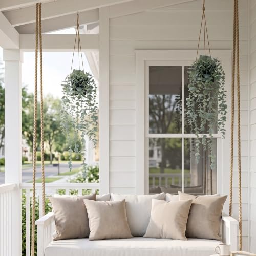 COCOBOO 1pcs Artificial Hanging Plants, Fake Potted Eucalyptus Faux Hanging Plant for Wall Room Home Indoor Outdoor Shelf Decor - size: 5.9in-24in