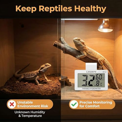 Reptile Hygrometer Thermometer, Digital Amphibian Hygrometer Thermometer with Hook Temperature Humidity Meter Gauge for Reptile Tanks, Terrariums, Vivarium, LCD Display 1pack - size: 1 pack
