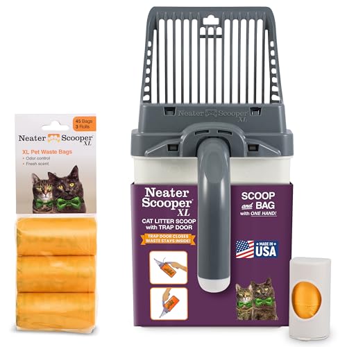 Neater Pet Brands Neater Scooper XL Cat Litter Scoop, 60 Refill Bags – Extra-Large Capacity Mess-Free Cat Litter Scooper with Bag for Large & Multiple Cats, Spill-Proof Litter Box Scooper with Holder - color: Gray, size: XL - 60 Bags