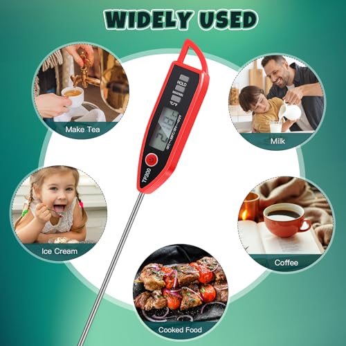Copkim 6 Set Waterproof Food Thermometer for Water, Liquid, Candle and Cooking Digital Meat Thermometer with Long Probe Instant Read for Kitchen BBQ Grill Candy (Black,Red) - color: Black,Red