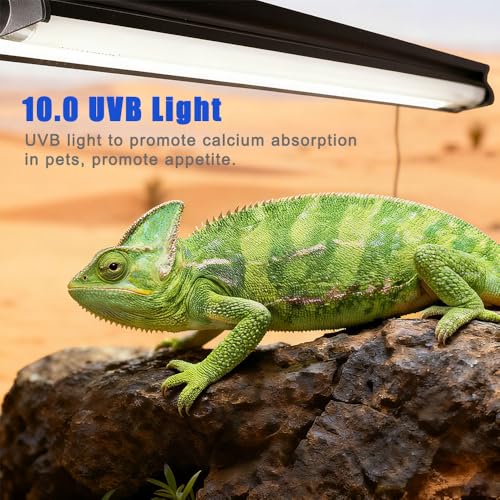 KINGYEENUO T8 Reptile Light Fixture Combo Kit 15W, UVB Reptile Light Fixture with Desert UVB 10.0 18.3" Fluorescent Tube, UVA UVB Reptile Light for Lizard, Bearded Dragon, Tortoise