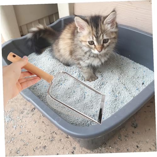 Wood Handle Stainless Steel Litter Scoop Reptile Litter Shovel with 2x2mm Mesh Sifter for Cat and Small Pet Waste Cleaning Sturdy Household for Terrarium and Hamster Bedding