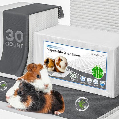 BUCATSTATE Disposable Guinea Pig Cage Liners 30 Count, Super Absorbent Guinea Pig Bedding, Bamboo Charcoal Odor Control Pee Pads for Rabbits, Ferrets and Birds (18''x24'') - size: 30 Count