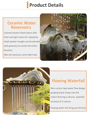 Luxury Feng Shui Zen Tabletop Fountain with Mist and LED Light | Tabletop Water Fountains with Backflow Incense Holder, Indoor Meditation Water Feature for Living Room and Office - color: Deer