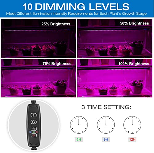 Sondiko LED Grow Light Strip, Auto On&Off Every Day Grow Light with Upgraded Controller, 48 LEDs, 4 Dimmable Levels for Indoor Plants - size: Purple Grow Light Strip