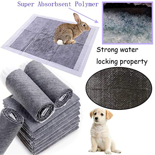 kathson 50PCS Rabbit Pee Pads Disposable and Rabbit Litter Box with Drawer All Absorb Black Carbon Odor Control Quick-Dry Surface for Puppy Guinea Pig Kitten Hedgehog Small Animals