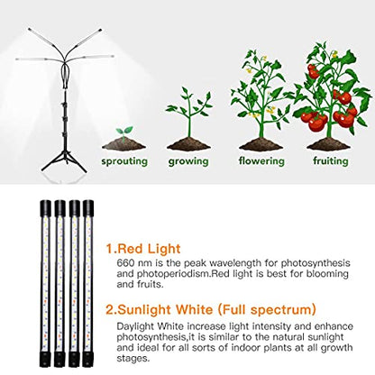 GHodec Grow Light with Stand, 5500K Full Spectrum Gooseneck Floor Plant Light for Indoor Plants Growing,5 Dimmable Levels & Auto On/Off Timer,Tripod Stand Plant Lamp Height Adjustable - size: 100Watts