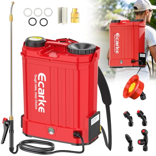 Ecarke Battery Backpack Sprayer Compatible with Milwaukee 18V (Tool Only) | 4.2 Gallon with Auto Mixer, 0–100PSI Adj, Leak-Proof Metal Telescopic Wand 42", 6 Nozzles, Ergonomic Strap Garden Sprayer - color: Red