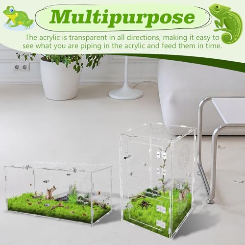 Acrylic Jumping Spider Enclosure with Double Compartments, Large Size,15.7 * 7.8 * 7.8 inches, Reptile Terrarium Aquarium Breeding Tank for Reptiles Spiders Snake Lizard - color: transparent