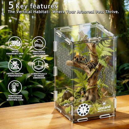 Jumping Spider Enclosure, Front-Opening Acrylic Spider Terrarium with Magnetic Door,Laser-Cut Biomimetic Ventilation System, Escape-Proof for Feeder Insects (4.3"x4.3"x7.8") - size: 4.3"x4.3"x7.8"