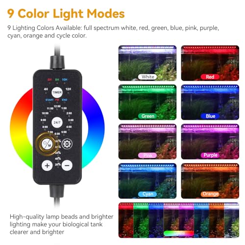 hygger 24W LED Aquarium Light, 24-30 Inch Fish Tank Light with Timer Auto On/Off, Sunrise Sunset Mode, Adjustable Brightness and Colors, Full Spectrum Light with Extendable Brackets for Freshwater - size: 24"- 30" (24W)