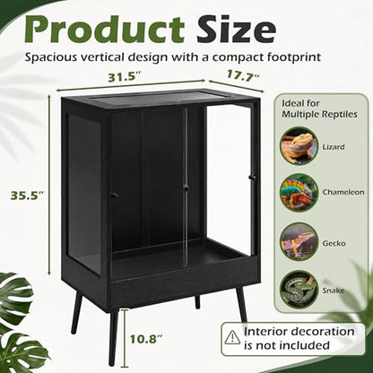 PROLEE 32" x 18" x 36" Tall Reptile Terrarium with Leg Stand, 90 Gallon Vertical Glass Chameleon Cage with Front Opening Doors, Ventilated Mesh Top, Rainforest Habitat for Arboreal Reptiles, Black - size: 32" L x 18" W x 36" H, 90 Gallon
