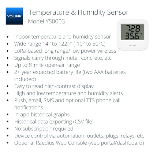 YoLink Smart Wireless Temperature & Humidity Sensor, 3-Pack, Wide Temp Range for Fridge, Green House, Pet Cage, App Alerts, Emails, Text/SMS alerts- Hub Required - style: 3-Pack without Hub