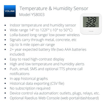 YoLink Smart Wireless Temperature & Humidity Sensor, 3-Pack, Wide Temp Range for Fridge, Green House, Pet Cage, App Alerts, Emails, Text/SMS alerts- Hub Required - style: 3-Pack without Hub