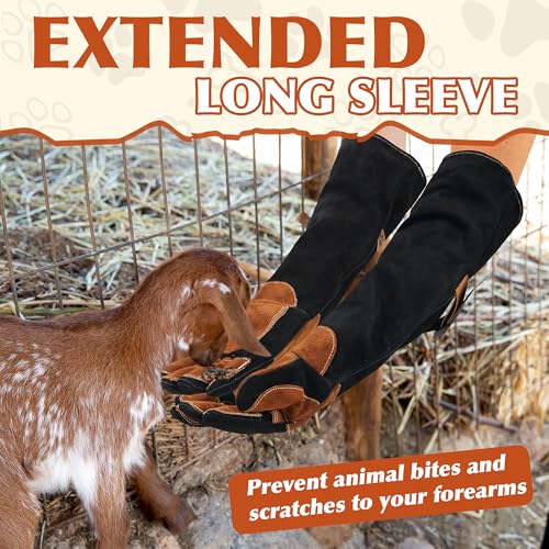 HANDLANDY Animal Handling Gloves, Bite-Proof, Scratch-Resistant, Pet Gloves for Dogs, Cats, Falconry, Gardening - color: Black Brown, size: 24 Inches
