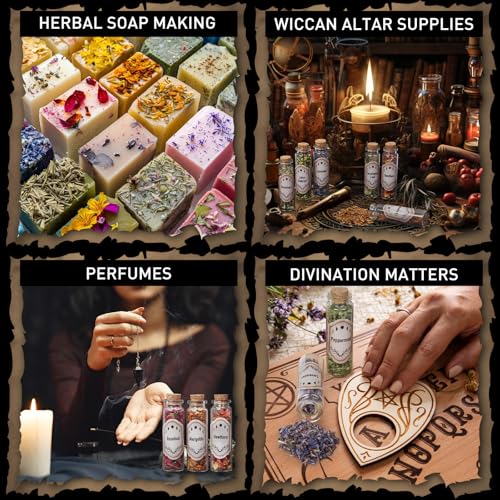 30 Pack Witchcraft Supplies Herbs, Dried Herbs and Flowers Bottles Kit for Witch Beginner, Wiccan, Wicca Altar Supplies, Magic Spell, Candle and Soap Making, with Witchy Spoon, Bell and More - style: 30 Herbal Jars
