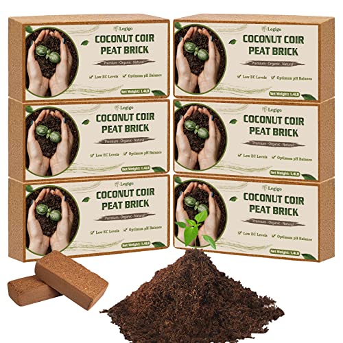 Legigo 6 Pack Premium Coco Coir Brick for Plants- 100% Organic Compressed Coconut Coir Bricks Starting Mix, Coco Coir Fiber Coconut Husk for Planting, Gardening, Potting Soil Substrate, Herbs - color: Pack of 6