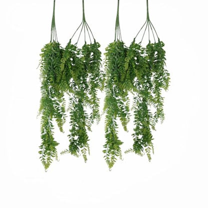 Jilukibo 4 Pack Reptile Hanging Fake Vines, Artificial Boston Fern Terrarium Plants with Suction Cup, Safe Naturalistic Tank Habitat Decor for Bearded Dragon Lizard Snake Gecko Chameleon Hermit Crab