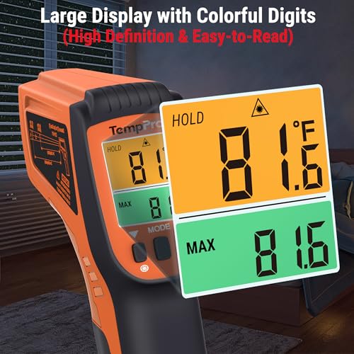TempPro TP450 2 Laser Temperature Gun for Cooking, 16:1 D:S Ratio Infrared Thermometer Gun for Pizza Oven, Laser Thermometer Gun with Adjustable Emissivity Temp Gun -58 to 1022℉,Gift for Dad Husband - style: 2-Laser & D:S 16:1