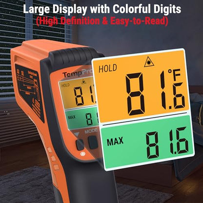 TempPro TP450 2 Laser Temperature Gun for Cooking, 16:1 D:S Ratio Infrared Thermometer Gun for Pizza Oven, Laser Thermometer Gun with Adjustable Emissivity Temp Gun -58 to 1022℉,Gift for Dad Husband - style: 2-Laser & D:S 16:1