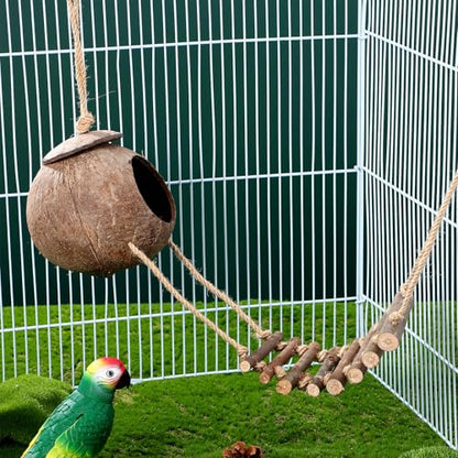 Homoyoyo Crested Gecko Coconut Hide with Ladder, Natural Reptile Hideout and Lizard Shelter Hanging Reptile Hideout Coconut Shell Hut for Lizard Tank Accessories, Terrarium Cave for Leopard Gecko