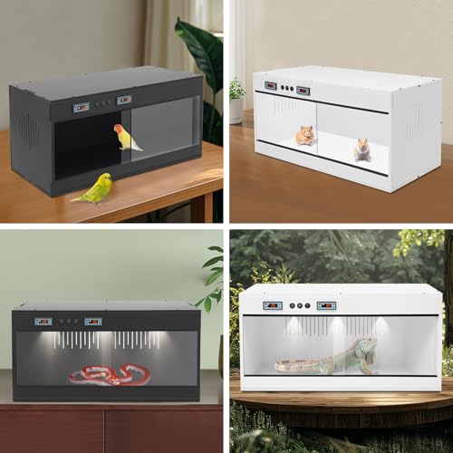 Reptile Tempered, 32x16x16 Reptile Tanks Enclosure with Glass Sliding Door and Intelligent Thermostat, Large Enclosure for Snake/Bearded Dragon (Black) - color: Black